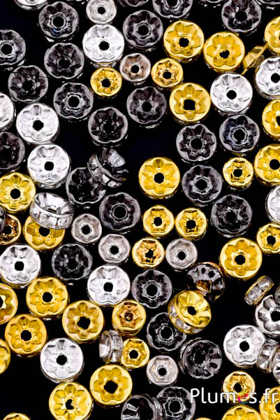 Perles intercalaires acryliques - Ø 5-8 mm - argenté-doré-noir